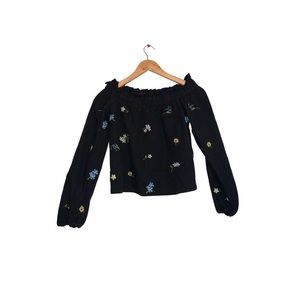 Topshop off shoulder floral long sleeve top